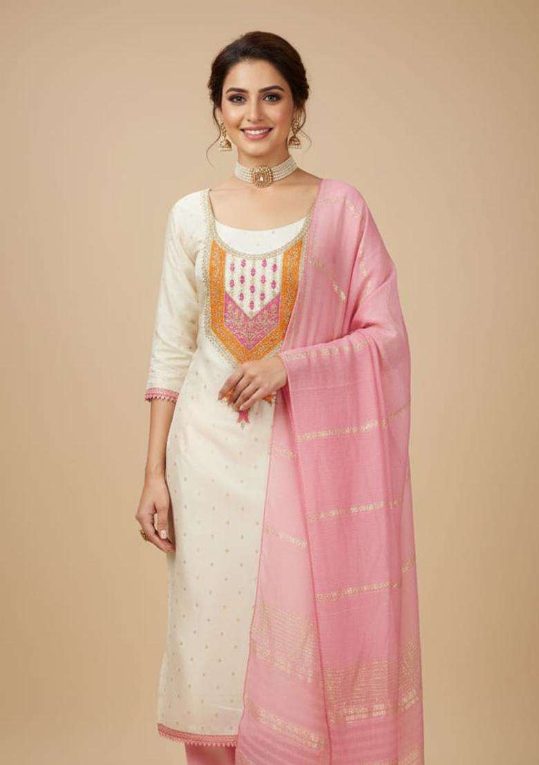 Pink Chikankari Modal Straight Kurta Set - Indya