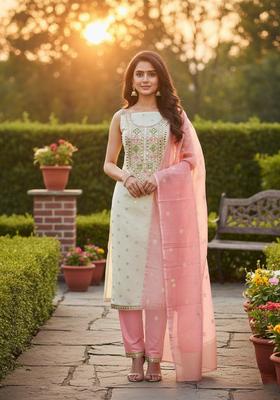 Pink Embroidery Jacquard Salwar Kameez
