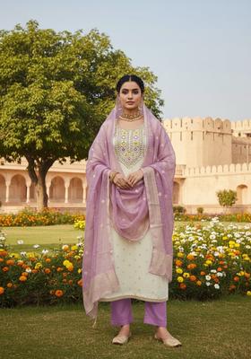 Lavender Embroidery Jacquard Salwar Kameez