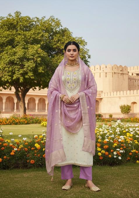 Lavender Embroidery Jacquard Salwar Kameez