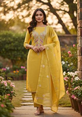YELLOW Motif Jacquard Salwar Kameez