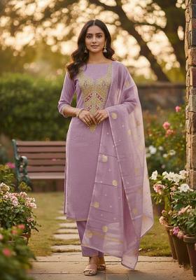 Lavender Motif Jacquard Salwar Kameez