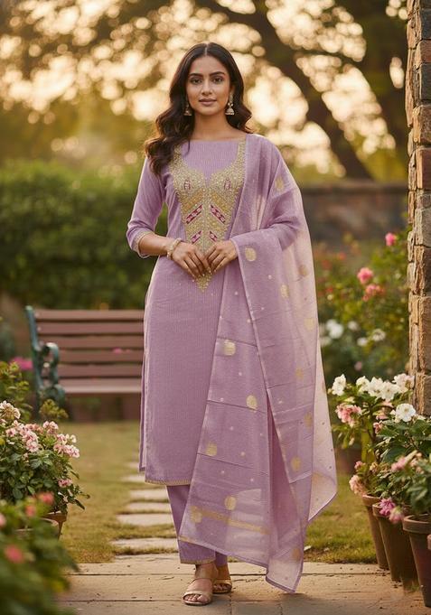 Lavender Motif Jacquard Salwar Kameez