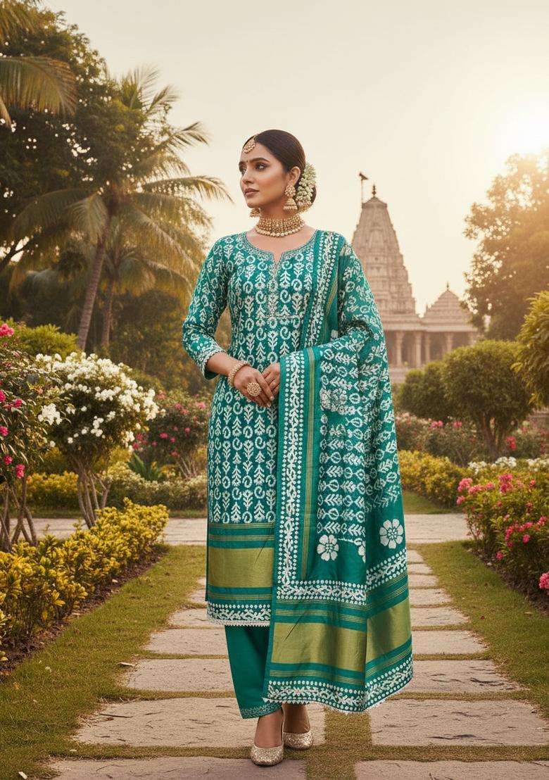 Blue Chikankari Silk Blend Straight Kurta Set - Indya
