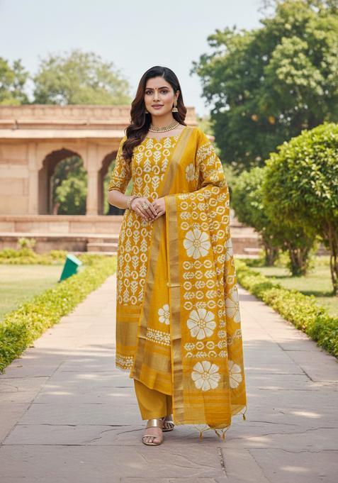 YELLOW Motif Silk Salwar Kameez