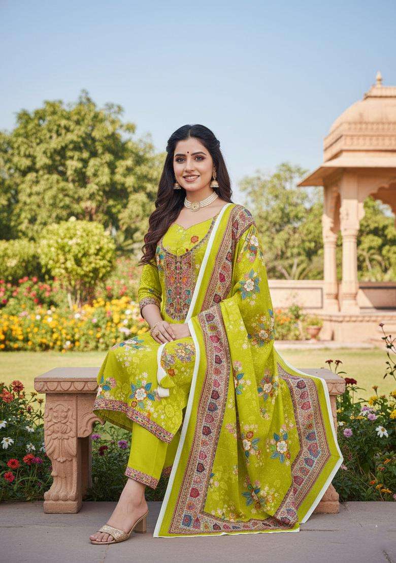 Pista Embroidered Chinon Straight Kurta Set - Indya
