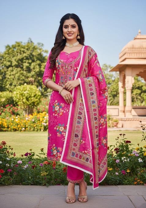 Pink Digital Print Chinnon Salwar Kameez