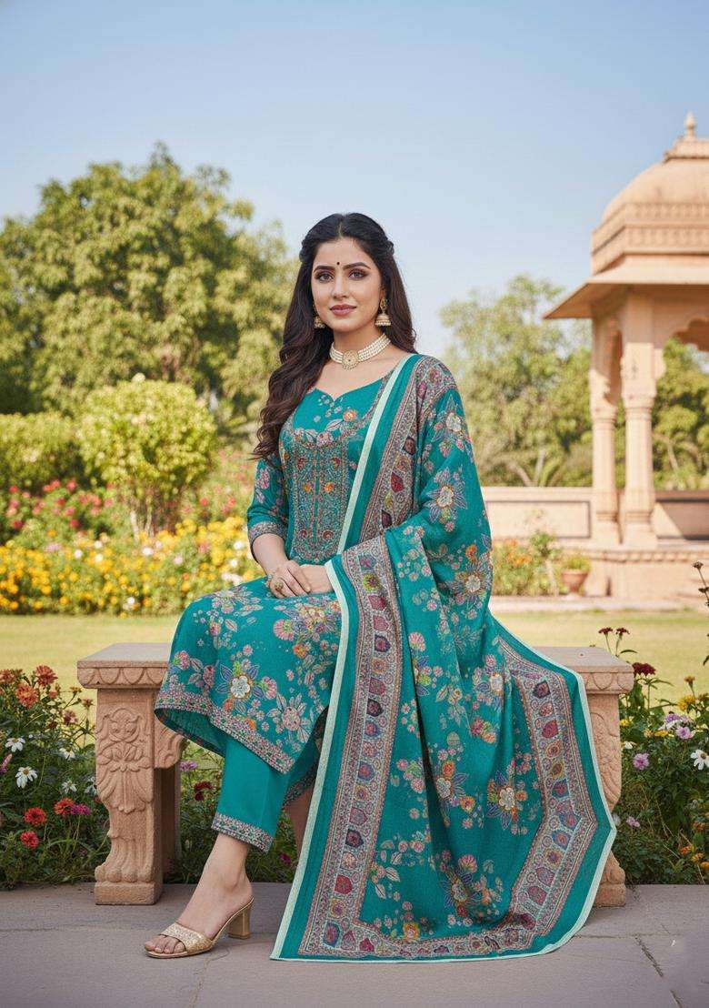 Rama Embroidered Chinon Straight Kurta Set - Indya