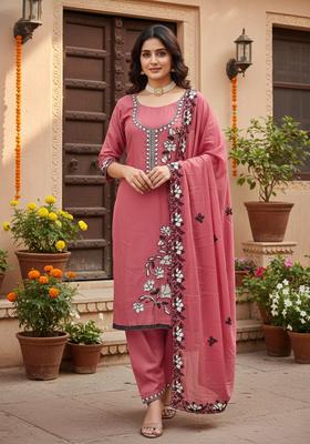 Peach Motif Georgette Salwar Kameez