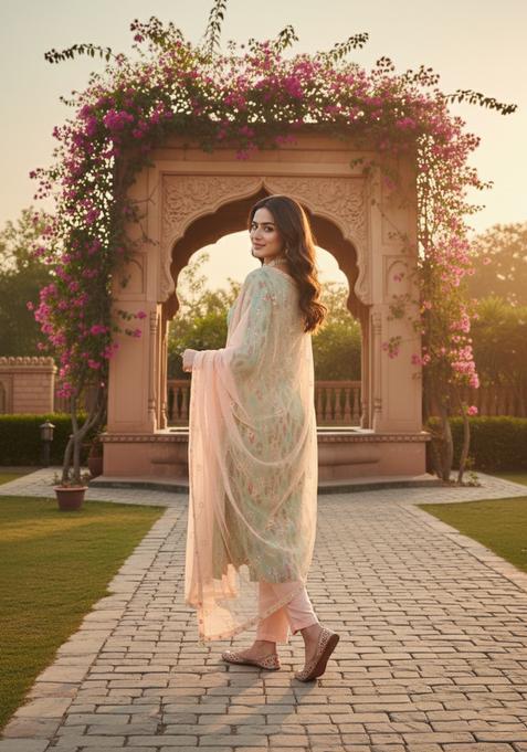 Peach Printed Cotton Salwar Kameez