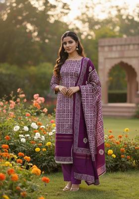 Purple Motif Jacquard Salwar Kameez
