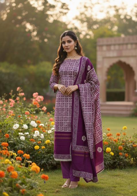 Purple Motif Jacquard Salwar Kameez