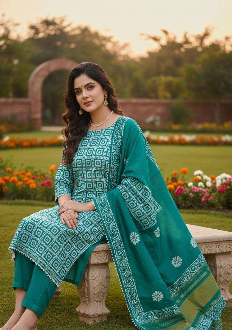 Rama Printed Jacquard Straight Kurta Set - Indya
