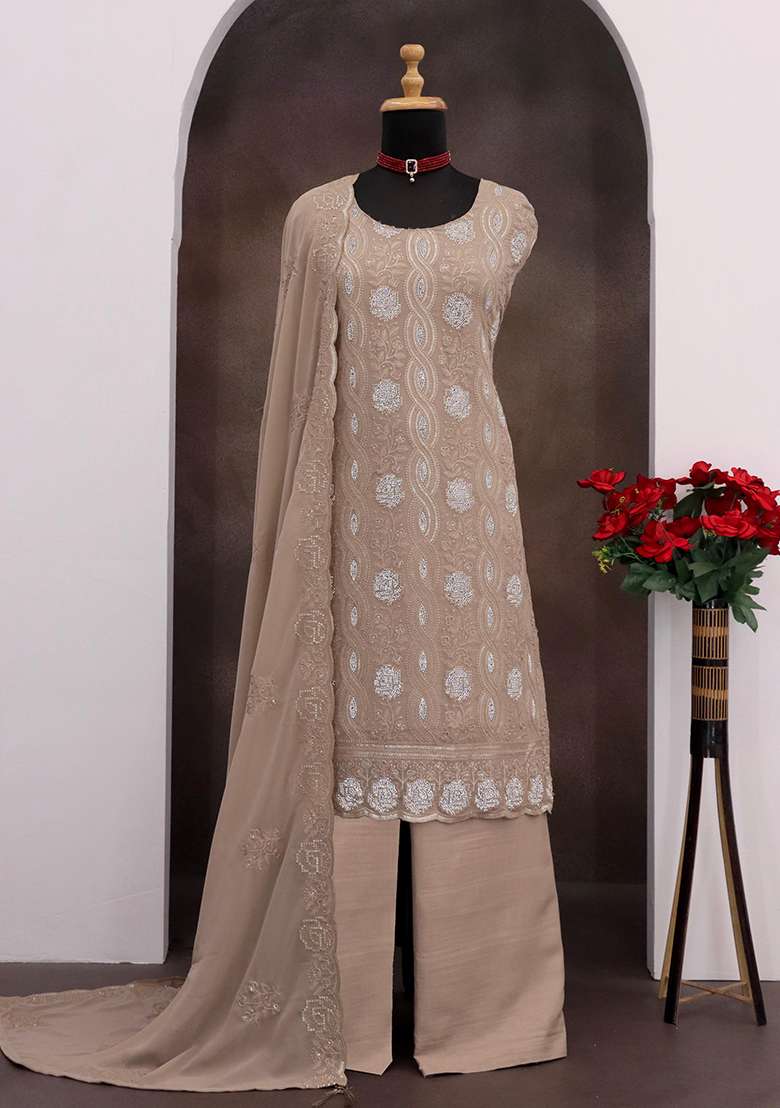 Chiku Chikankari Georgette Pakistani Suit Set - Indya