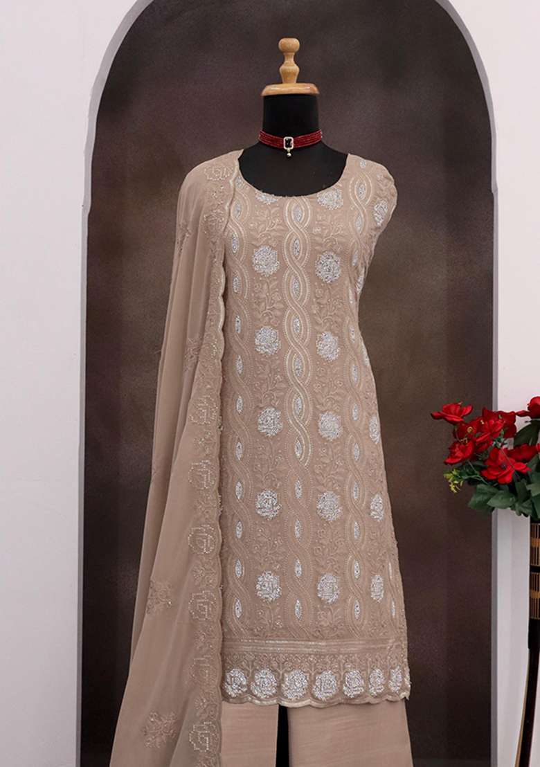 Chiku Chikankari Georgette Pakistani Suit Set - Indya