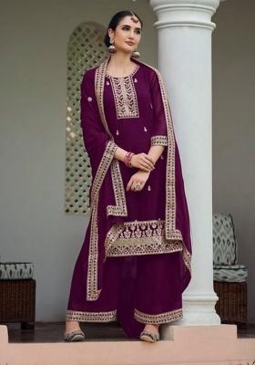 Purple Sequence And Thread Work Georgette Kurta Set