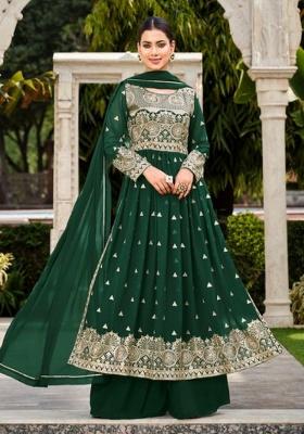 Dark Green Sequence And Thread Work Georgette Kurta Set