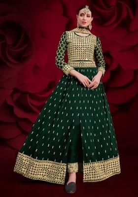 Dark Green Sequence And Thread Work Georgette Kurta Set