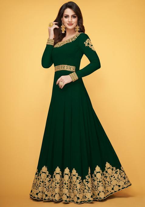 Green Embroidery Georgette Kurta Set
