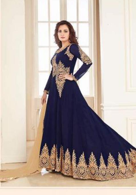Navy Blue Embroidery Georgette Kurta Set