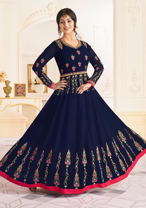 Blue Embroidery Georgette Kurta Set