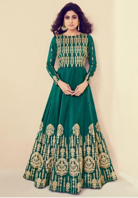 Green Embroidery Silk Kurta Set