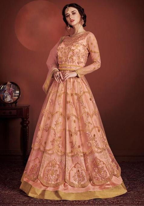 Pink Embroidery Net Kurta Set