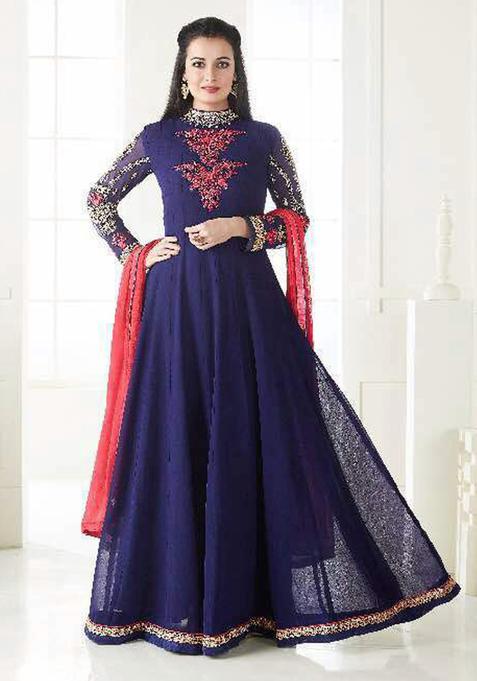 Blue Embroidery Georgette Kurta Set