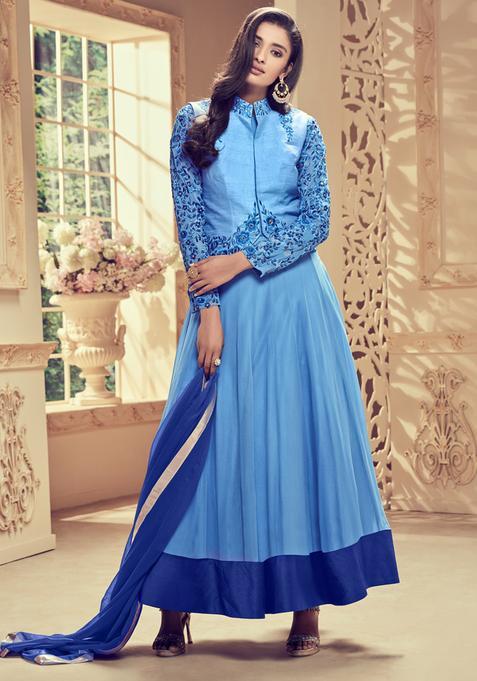 Blue Embroidery Georgette Kurta Set