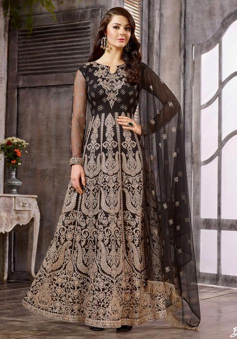Black Embroidery Net Kurta Set