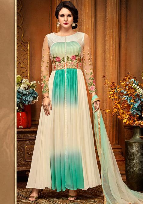 Cream Embroidery Georgette Kurta Set