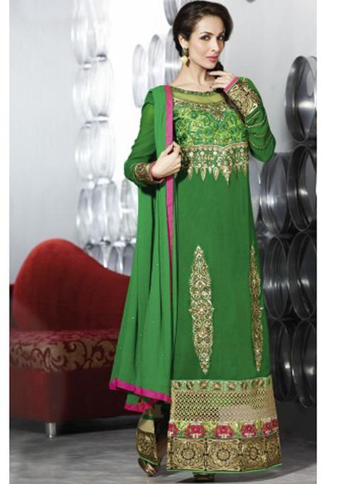 Green Zari Work Georgette Kurta Set