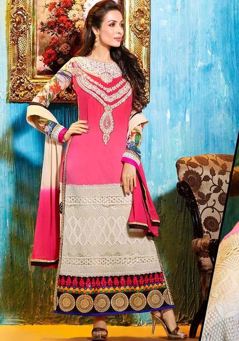 Pink Embroidery Georgette Kurta Set