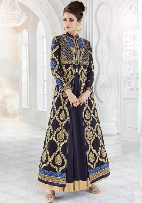 Blue Embroidery Georgette Kurta Set