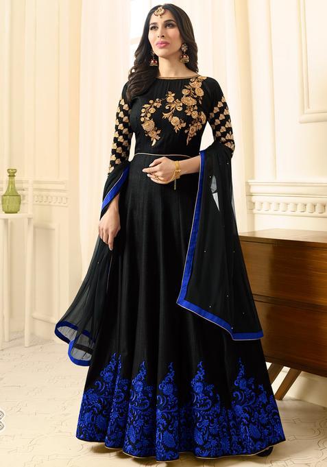Black Embroidery Silk Kurta Set