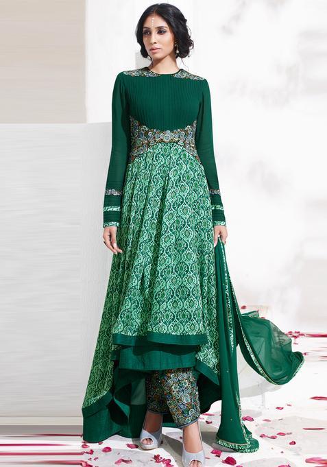 Green Embroidery Georgette Kurta Set