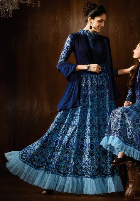 Ice Blue Embroidery Georgette Kurta Set