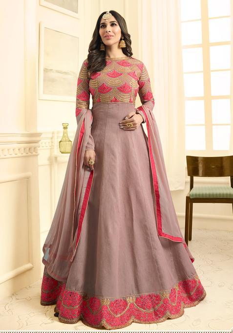 Pink Embroidery Silk Kurta Set