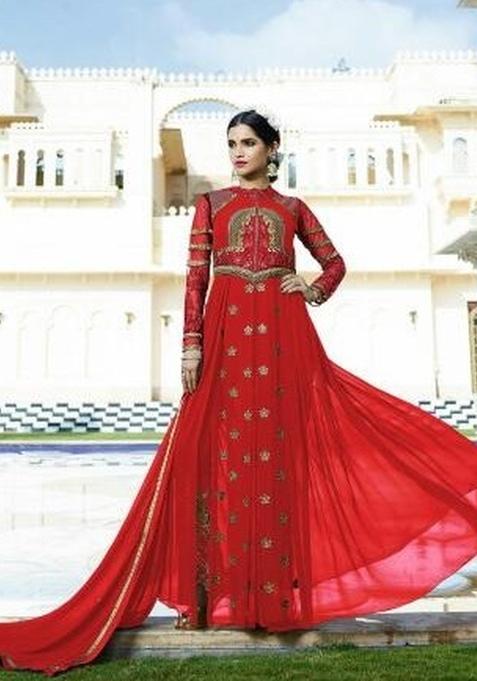 Red Embroidery Georgette Kurta Set