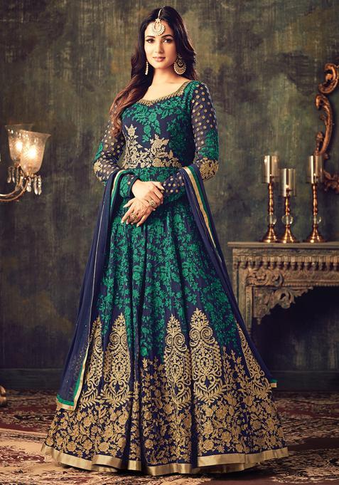 Blue Zari Work Georgette Kurta Set