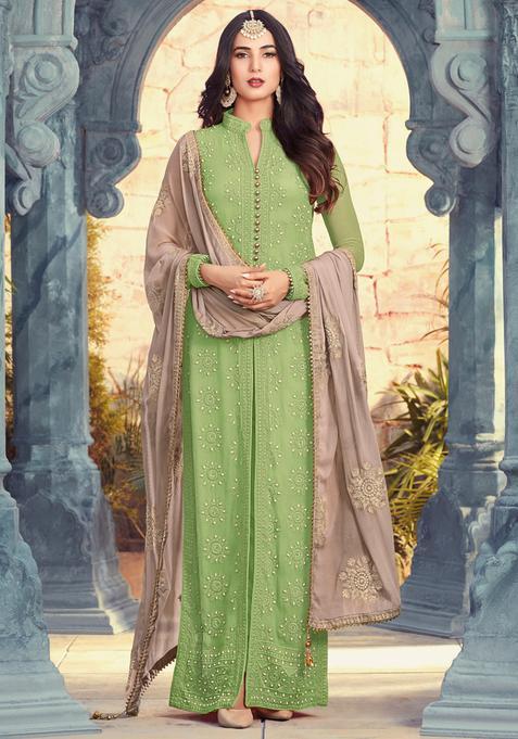 Green Zari Work Georgette Kurta Set