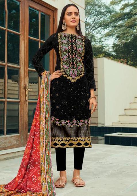 Black Zari Work Net Kurta Set