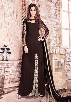 Brown Zari Work Georgette Kurta Set