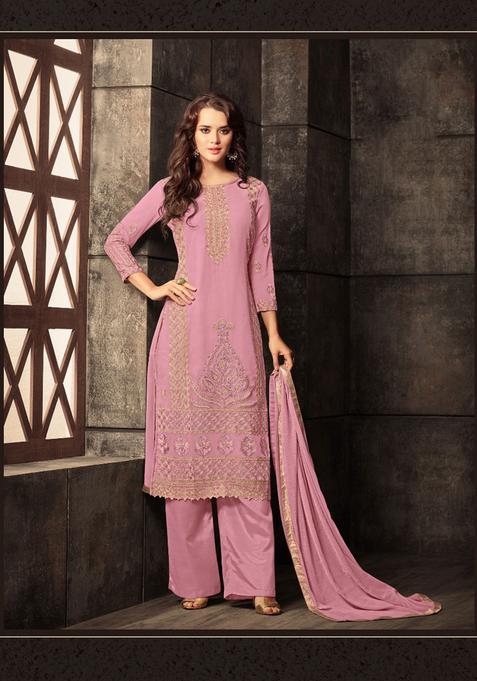 Pink Embroidery Georgette Kurta Set
