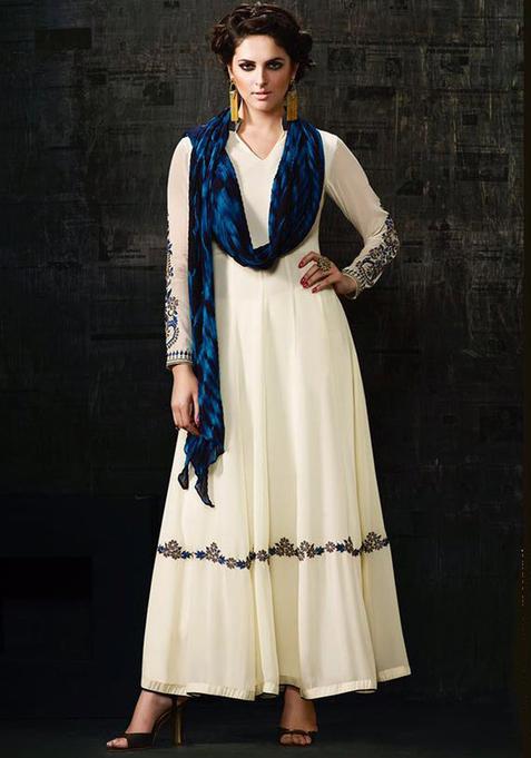 White Embroidery Georgette Kurta Set