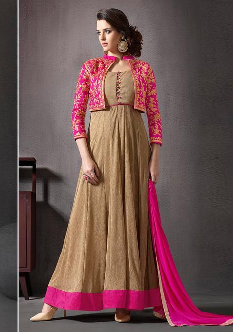 Beige Embroidery Silk Kurta Set