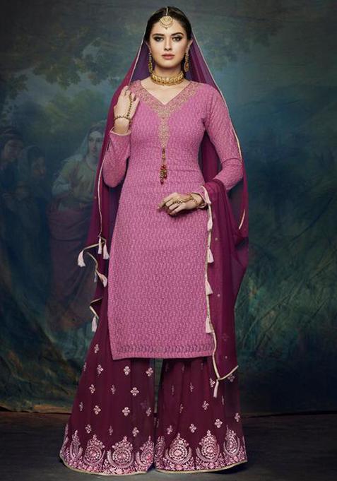 Pink Embroidery Georgette Kurta Set