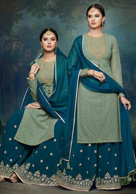 Pista Embroidery Georgette Kurta Set