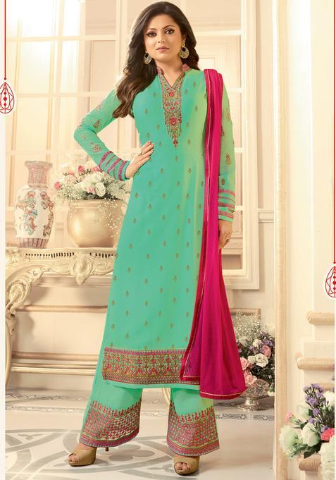 Green Zari Work Georgette Kurta Set