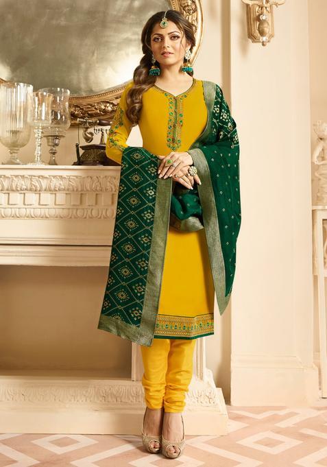 Yellow Zari Work Silk Kurta Set